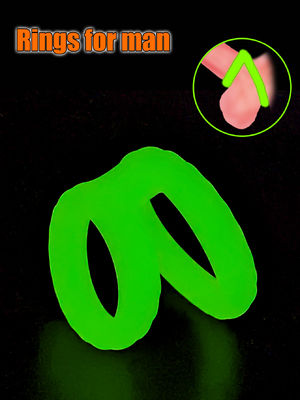 Good price Dual Love Testicle Mens Cockrings Glowing CockRing For Potency Enhancement online